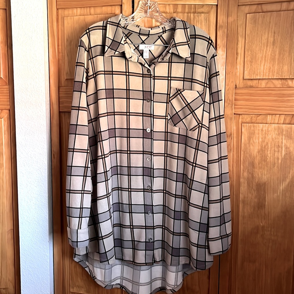 Denim&Co Checkered Tunic in Black and Cream